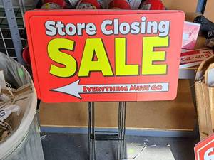 lot 300 image: Lot of (5) Store Closing logo SignsStands
