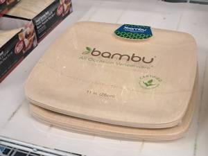 lot 682 image: Lot of (2 Boxes) Bambu All Occasion Veneerware 11 Square Plates 8-count ( 16 total items )