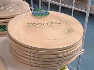 lot 683 image: Lot of (7 Boxes) Bambu All Occasion Veneerware 11 Round Plates 8-count ( 56 total items )