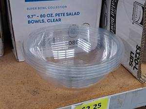 lot 698 image: Lot of (30) Fineline Super Bowl Collection 9.7-80-oz Plastic PETE Salad Bowls