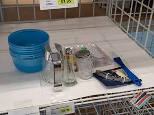 lot 719 image: Lot of (8) Assorted Food Service Items - Bowls, Shakers, Dispenser, Corkscrew, Spatula