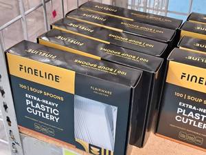 lot 735 image: Lot of (5 Boxes) Fineline Plastic Soup Spoons 100-count ( 500 total items )