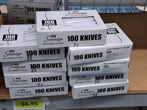 lot 743 image: Lot of (9 Boxes) Sovereign Plastic Knives 100-count ( 900 total items )