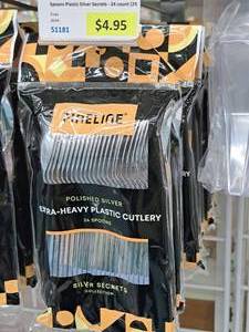 lot 875 image: Lot of (9 Packs) Fineline Silver Secrets Collection Extra-Heavy Plastic Spoons 24-count ( 216 Total Items )