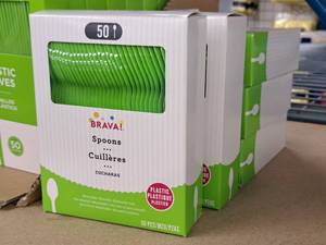 lot 1015 image: Lot of (5 Boxes) Brava Plastic Spoons 50-count ( 250 total items )