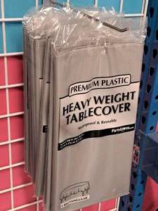 lot 1050 image: Lot of (9) Heavy Weight Premium Plastic Tablecover 54x108