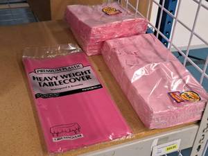 lot 1076 image: One Premium Plastic Heavy Weight Tablecloth and (175) Assorted Napkins - (2 Packs) 50-ct, (1 Pack) 125-ct