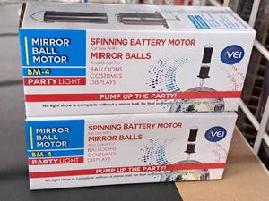 lot 1308 image: Lot of (2) Vei Mirror Ball Motor Spinning Battery Motors BM-4 (in original box)