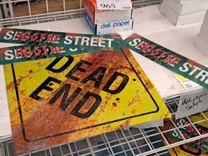 lot 1342 image: Lot of (4) Dead End Monster Street logo Metal Halloween Dcor Signs x