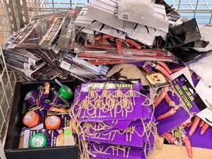 lot 1379 image: Assorted Halloween DcorSupplies - Lights, Garland, Spider Web Kits, Door Covers