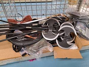 lot 1380 image: Assorted Halloween PropsDcorSupplies - Pop-Up Coffins, Cargo Nets, Plastic Weapon Props