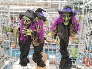 lot 1399 image: Lot of (3) l Hanging Halloween Dcor Props - Witches