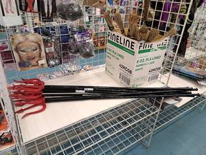 lot 1401 image: Assorted Costume Accessories - (8) Tridents 55, (11) Witch Brooms 39 and 28