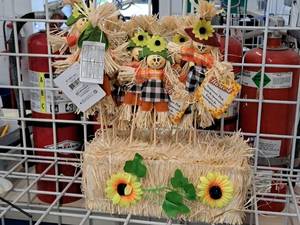 lot 1472 image: Lot of (15) Scarecrown Picks with Hay Bale Base