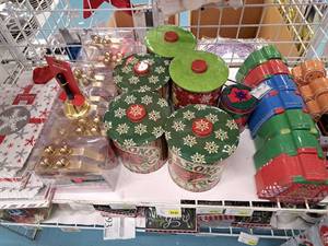 lot 1592 image: Assorted Holiday Tins, Stocking Hangers