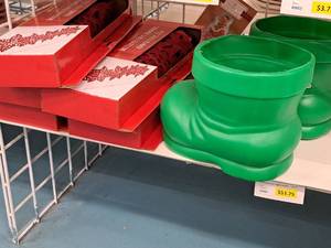 lot 1561 image: Assorted Holiday Supplies and Dcor - Table Runners, Santa Boots