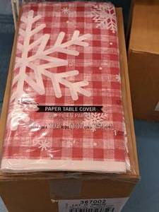 lot 1612 image: Lot of (1 Case) Let It Snow logo Paper Holiday Tablecovers 54x102 12-count ( 12 total items )