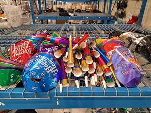 lot 1763 image: Lot of (100) Assorted Happy New Year Party Hats and Noise Makers