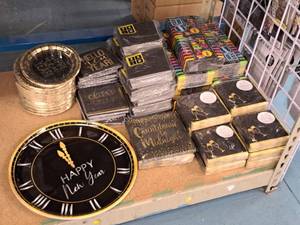 lot 1785 image: Assorted New Years Party Supplies - Plates, Napkins, Platters