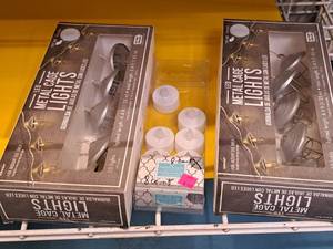 lot 1819 image: Lot of ((2 Boxes) Metal LED Cage Lights and (8) Tea Cup Lights)