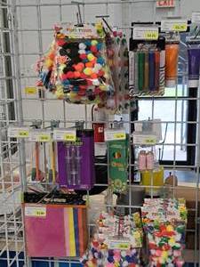 lot 1821 image: Assorted Craft Supplies - Paints, Pencils, Glue, Pompoms