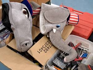 lot 1863 image: Lot of (2) Plush Patriotic Hats - Elephant and Donkey
