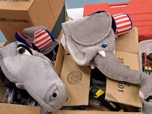 lot 1864 image: Lot of (2) Plush Patriotic Hats - Elephant and Donkey