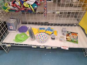 lot 1873 image: Assorted Plastic Dishwares, Napkins, Coffee Mugs, Straws, Coloring Books