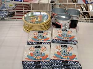 lot 1954 image: Assorted Plates, Napkins, Metal Pails