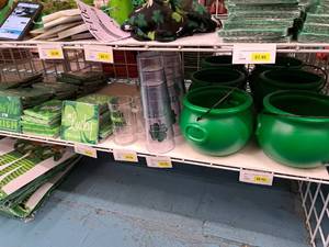 lot 2015 image: Assorted St. Patricks Day Party Supplies - Pots, Glasses, Kiss Me Im Irish Dcor