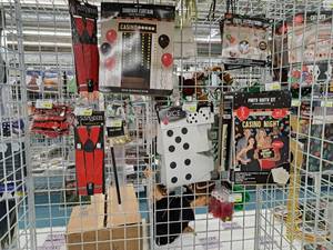 lot 2097 image: Assorted Casino Dcor - Suspenders, Doorway Curtains, Swirl Decorations, Dice Card Boxes, Photo Booth Kit
