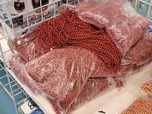 lot 2110 image: Lot of (9 Bags) Red Metallic Mardi Gras Beads 120-count