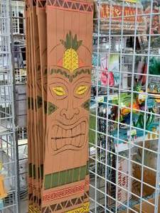 lot 2203A image: Lot of (4) Tiki Head Wood Planks 9-12x47H