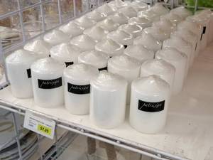 lot 2213 image: Lot of (40) White Pillar Candles 4x2.8