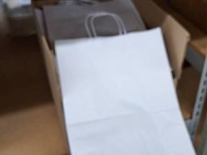 lot 2283 image: Lot of (1 Box) White Cord Handled Bags 13x7x17 120-count ( 120 total items )