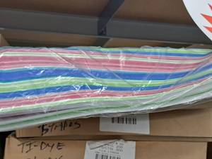 lot 2297 image: Partial Box w 2-Packs of Tie-Died Striped Wrapping Paper (200ctpack) 20x30