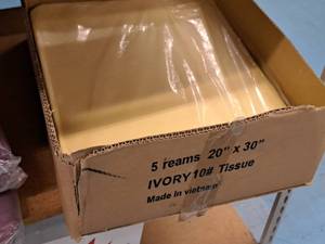 lot 2308 image: Lot of (2 Reams - 200ctream) Ivory Tissue Wrap 20x30