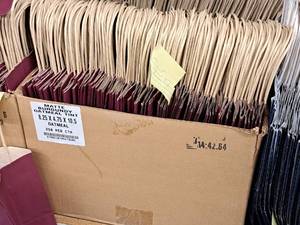 lot 2316 image: Lot of (250) Matte BurgundyOatmeal Tint Gift Bags 8-14x4-34x10-14
