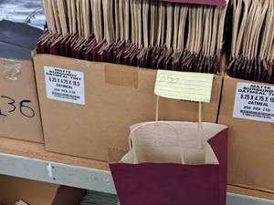 lot 2315 image: Lot of (250) Matte BurgundyOatmeal Tint Gift Bags 8-14x4-34x10-14