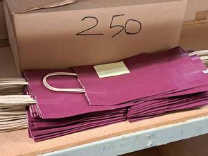 lot 2316A image: Lot of (250) Matte BurgundyOatmeal Tint Gift Bags 8-14x4-34x10-14