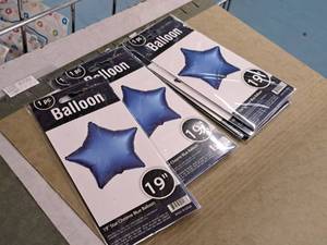 lot 2555 image: Lot of (8) 19 Chrome Blue Star Balloons
