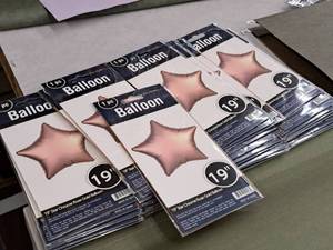 lot 2558 image: Lot of (10) 19 Chrome Rose Gold Star Balloons