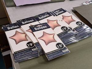 lot 2562 image: Lot of (10) 19 Chrome Rose Gold Star Balloons