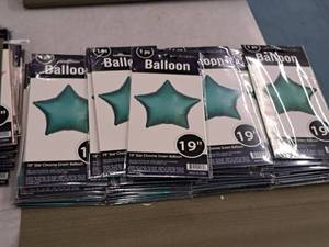 lot 2570 image: Lot of (14) 19 Chrome Green Star Balloons