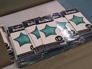 lot 2572 image: Lot of (13) 19 Chrome Green Star Balloons