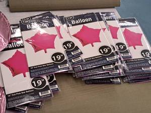 lot 2577 image: Lot of (11) 19 Foil Pink Star Balloons