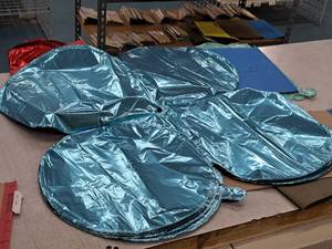 lot 2638 image: Lot of (26) Baby Blue Foil Balloon Quad Balloons 30x30