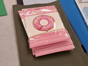 lot 2653 image: Lot of (9) 30 Helium Balloons - Pink Donuts
