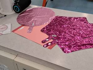 lot 2661 image: Lot of (4) Helium Foil Balloons - Happy Birthday 15x16, (2) Pink Stars 19, (1) Pink Round 16