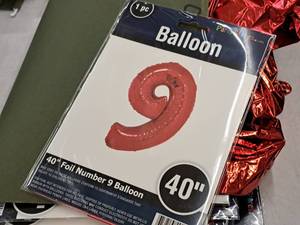 lot 2724 image: Lot of (9) Party Stores 40 Red Helium Foil Balloon - #9